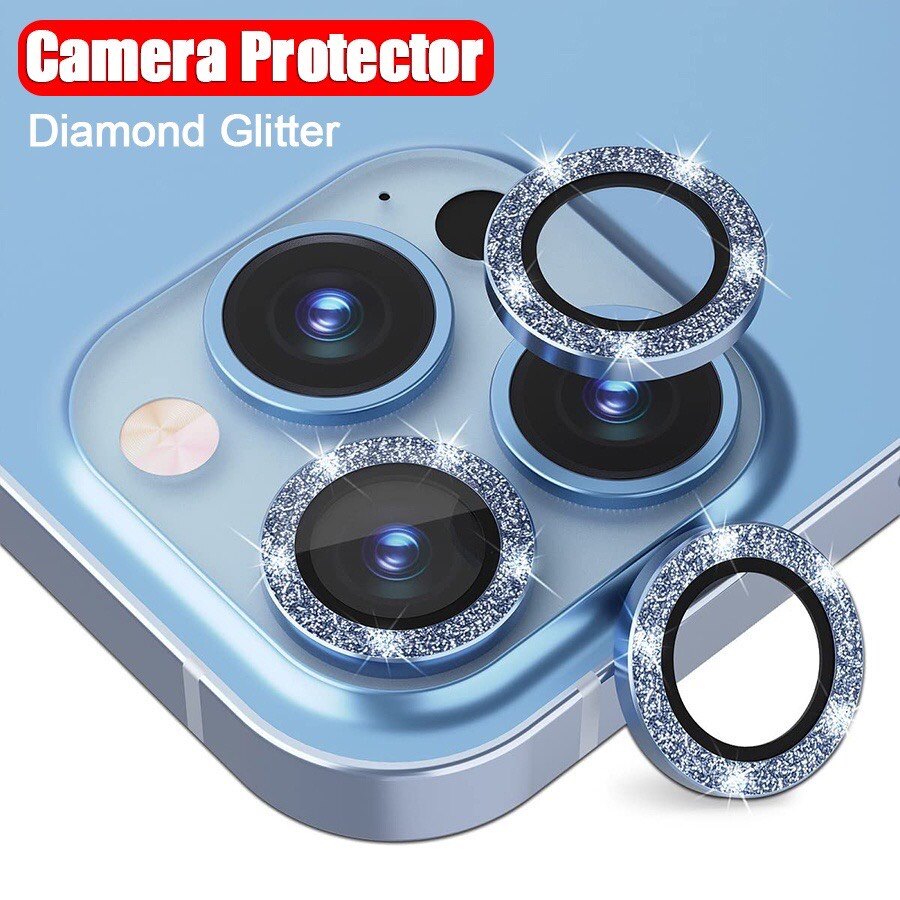 Tấm Bảo Vệ Ống Kính Máy Ảnh Lấp Lánh Kim Cương Cho Iphone 13 12 11 Mini Pro Max Tấm Phim Bảo Vệ Ống Kính Máy Ảnh Vòng Kim Loại Kính Cường Lực