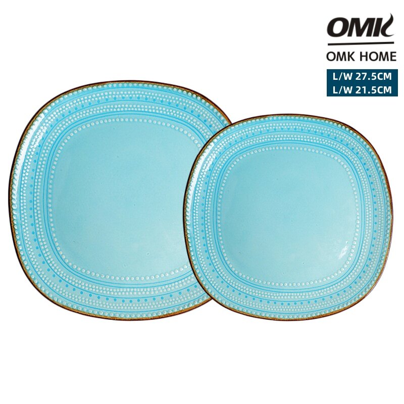 OMK European Royal Style Stoneware Steak Plate Ceramic Square Dinner Plate