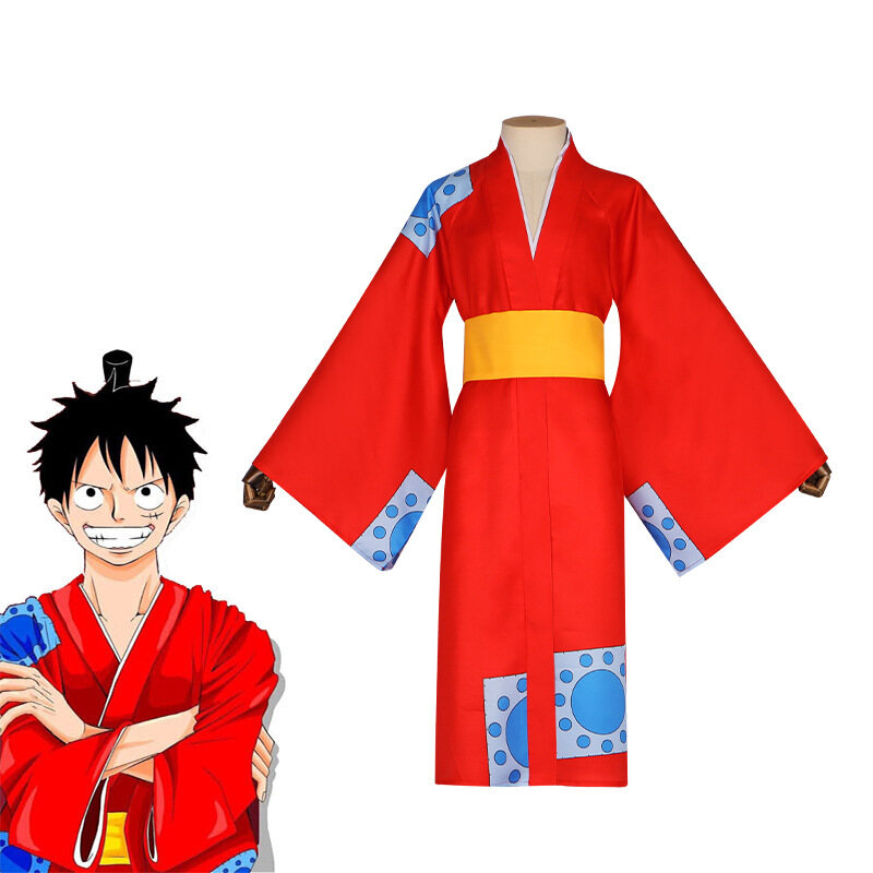 Anime One Piece Luffy Cosplay Costume Pirate King Monkey D Luffy Kimono Bathrobe Sets Halloween Party Role Play Costume
