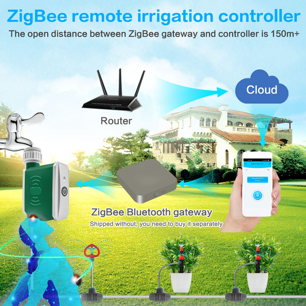 Smart Sensor Tuya ZigBee Watering Timer Drip Irrigation Controller Automatic Garden Watering System APP Control Compatible with Amazon Alexa and Google Assistant for Voice Control