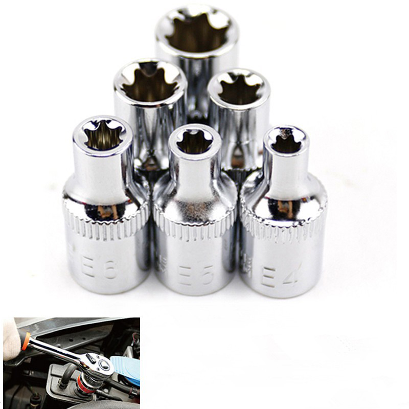 6pcs/set 1/4 Inch Torx Stars Female Bits E Sockets E4 E5 E6 E7 E8 E10 Hand Tool