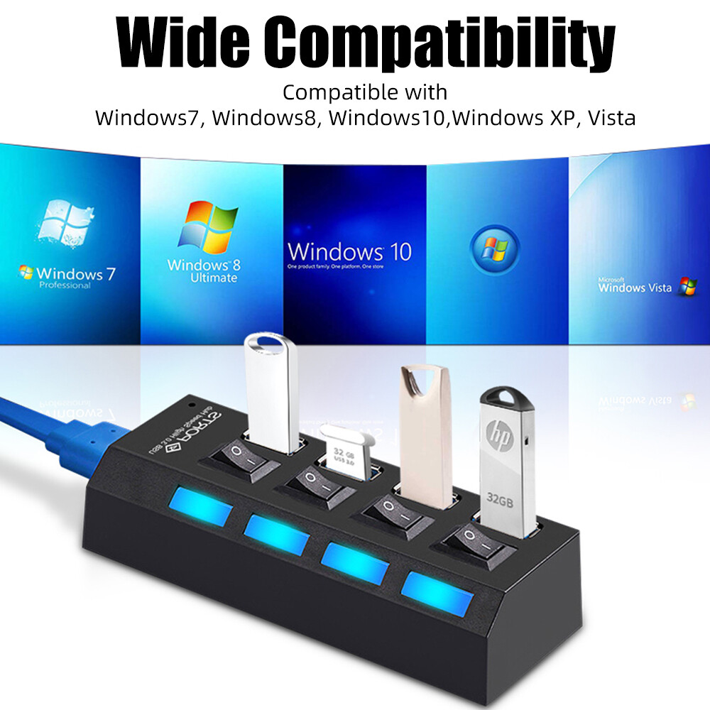 BOKEWU USB 2.0 HUB Multi USB HUB Splitter 4/7 Ports Multiple Expander USB Adapter with Switch for PC Laptop
