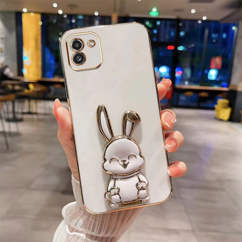 Ybdดีไซน์ใหม่สำหรับ samsung a03 a03 core เคสแกนหรูหรา3d สเตอริโอขาตั้งกระต่ายไฟฟ้ายิ้มเคสโทรศัพท์เรียบแฟชั่นน่ารักเคสนิ่ม