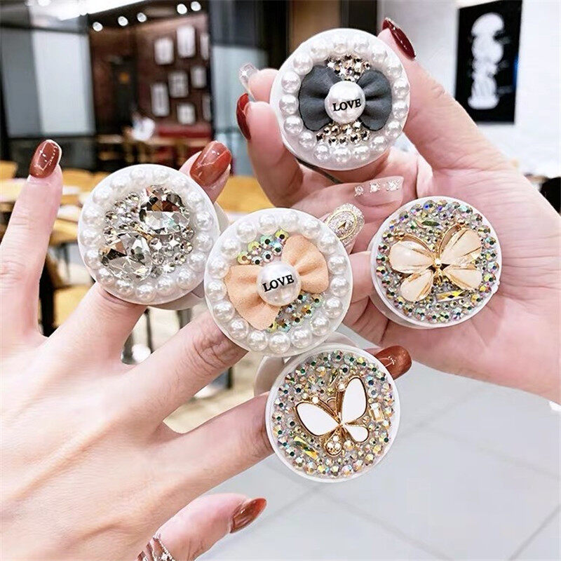 Luxury Diamond Pearl Foldable Phone Stand Holder Finger Ring Grip Griptok for IPhone Samsung Huawei Smartphone Universal Grip Holder Stand