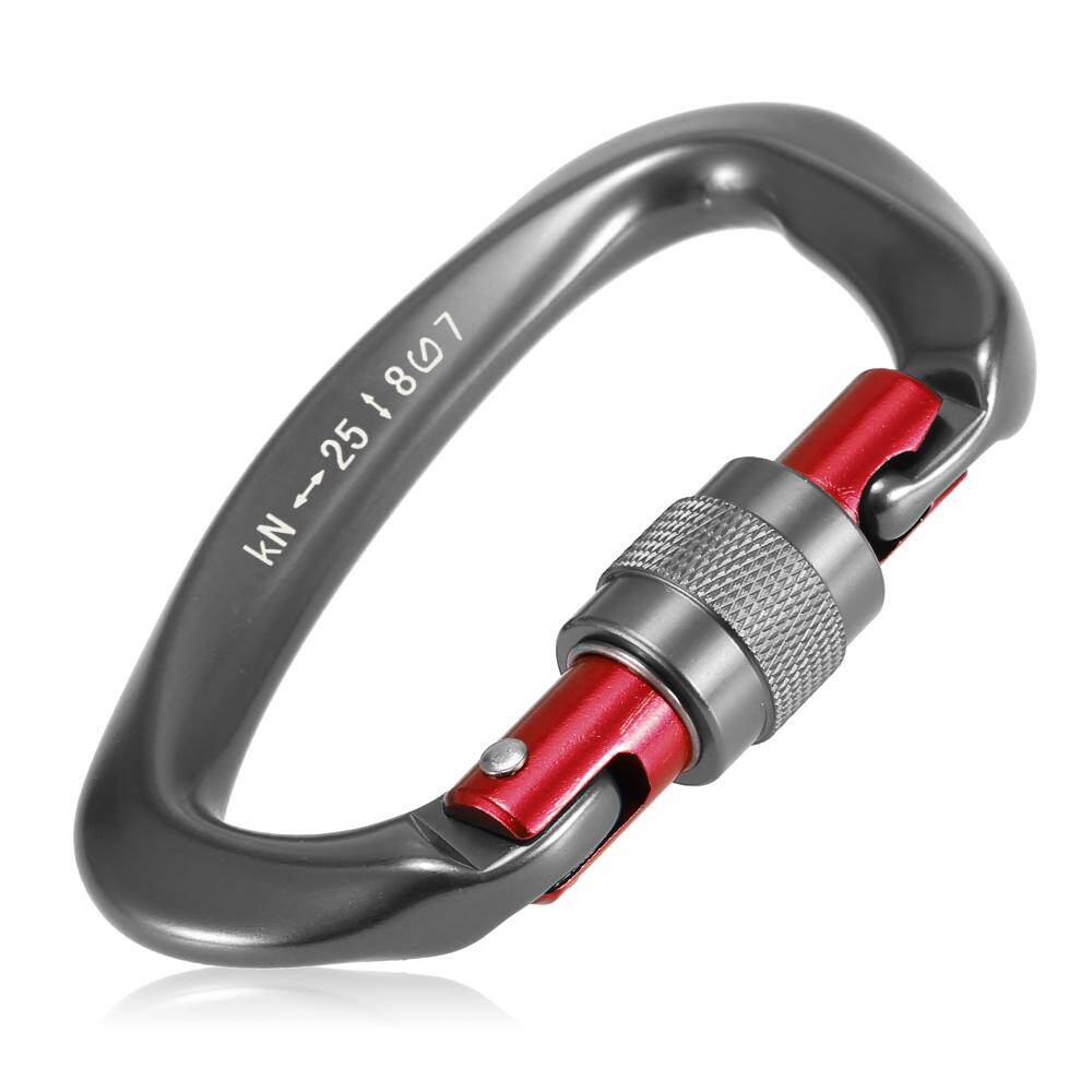 25KN Screw Locking Gate Carabiner Heavy Duty D-shape Buckle Pack D-ring Carabiner Climbing Rappelling Canyoning Hammock Locking Clip
