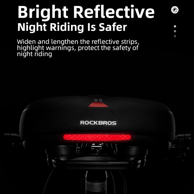 ROCKBROS Bike Saddle Bright Reflective PU Shockproof Bicycle Saddle Comfortable Non-Slip Leather Cushion Soft Cycling