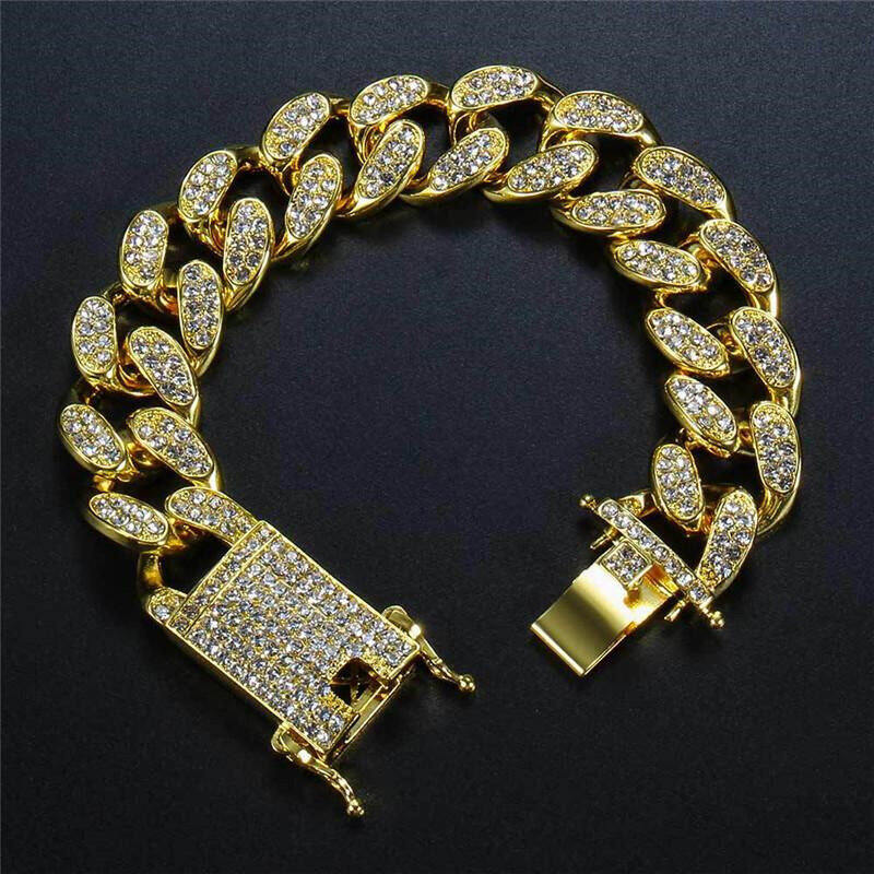 Bracelet Mens Iced Out Cuban Link Bracelet Gold Hip Hop Plated Diamonds Jewelry Gold Silver Jewelry