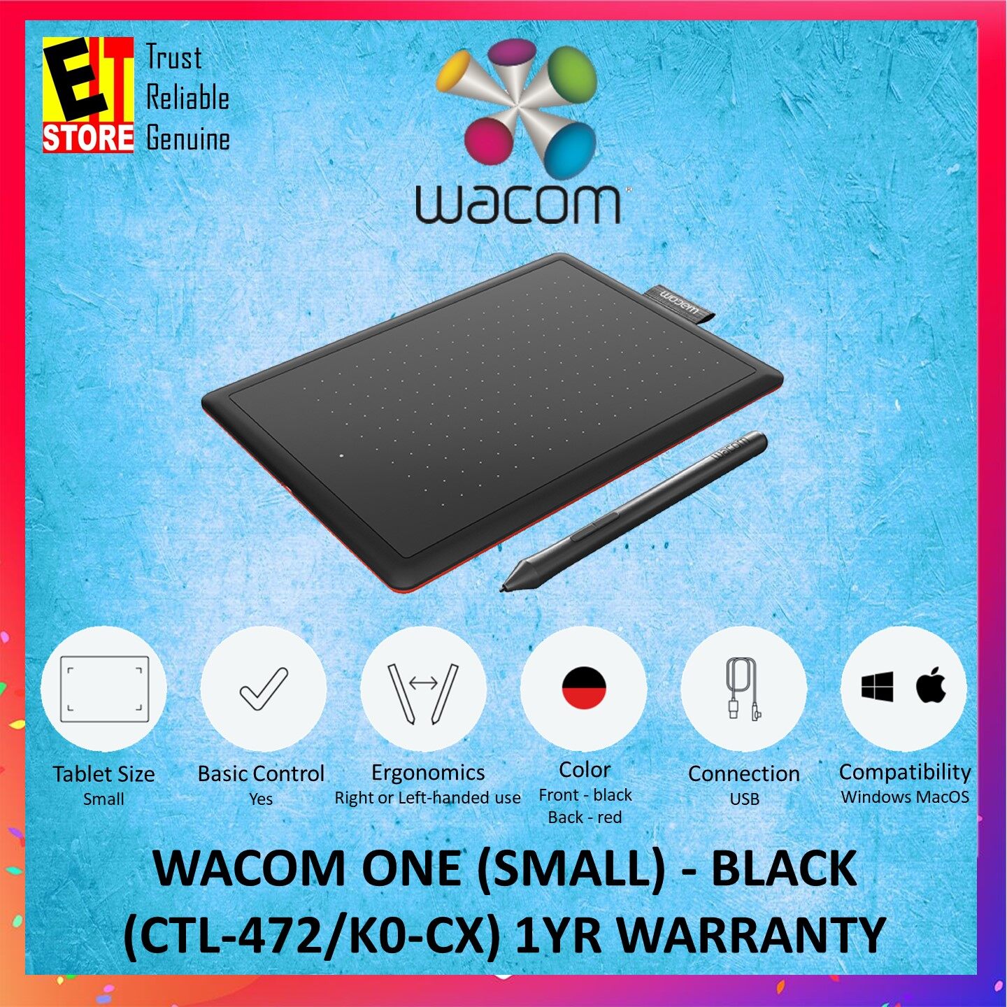 WACOM ONE (SMALL) BLACK (CTL-472/K0-CX) 1YR WARRANTY Wacom Ctl