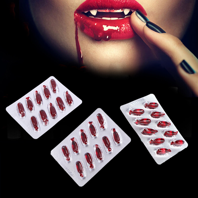 10pcs Halloween Fake Blood Capsule Plasma Pills Vampire Horror Funny Joke Prank