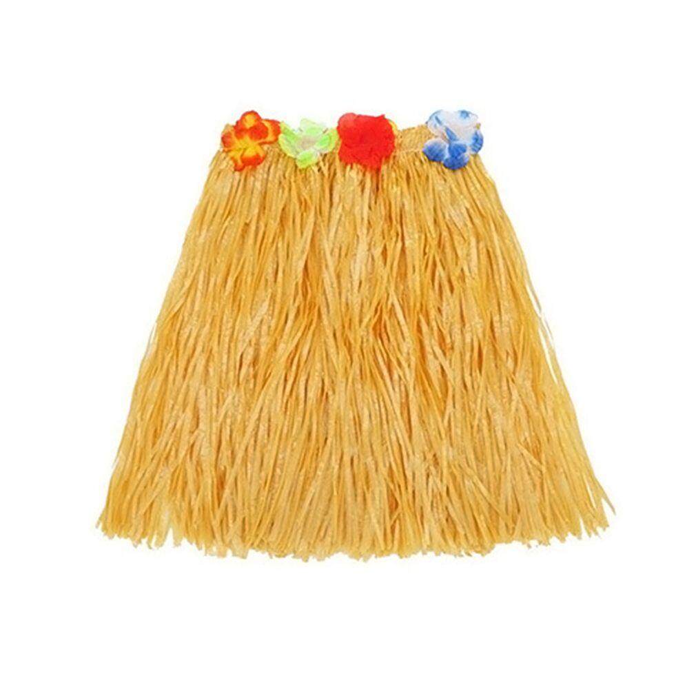 4 PIECE LEI SET HAWAIIAN LUAU ORANGE LONG HULA SKIRT 80CM WITH FLOWER DEATAIL