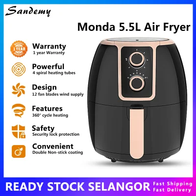 Monda Air Fryer 5.5 Quart 1500-Watt Electric Hot Air Fryers Extra Large Oven Nonstick Cooker for Healthy Oil-free Low Fat Cooking with Automatic Timer and Temperature Control, Bonus Food Divider