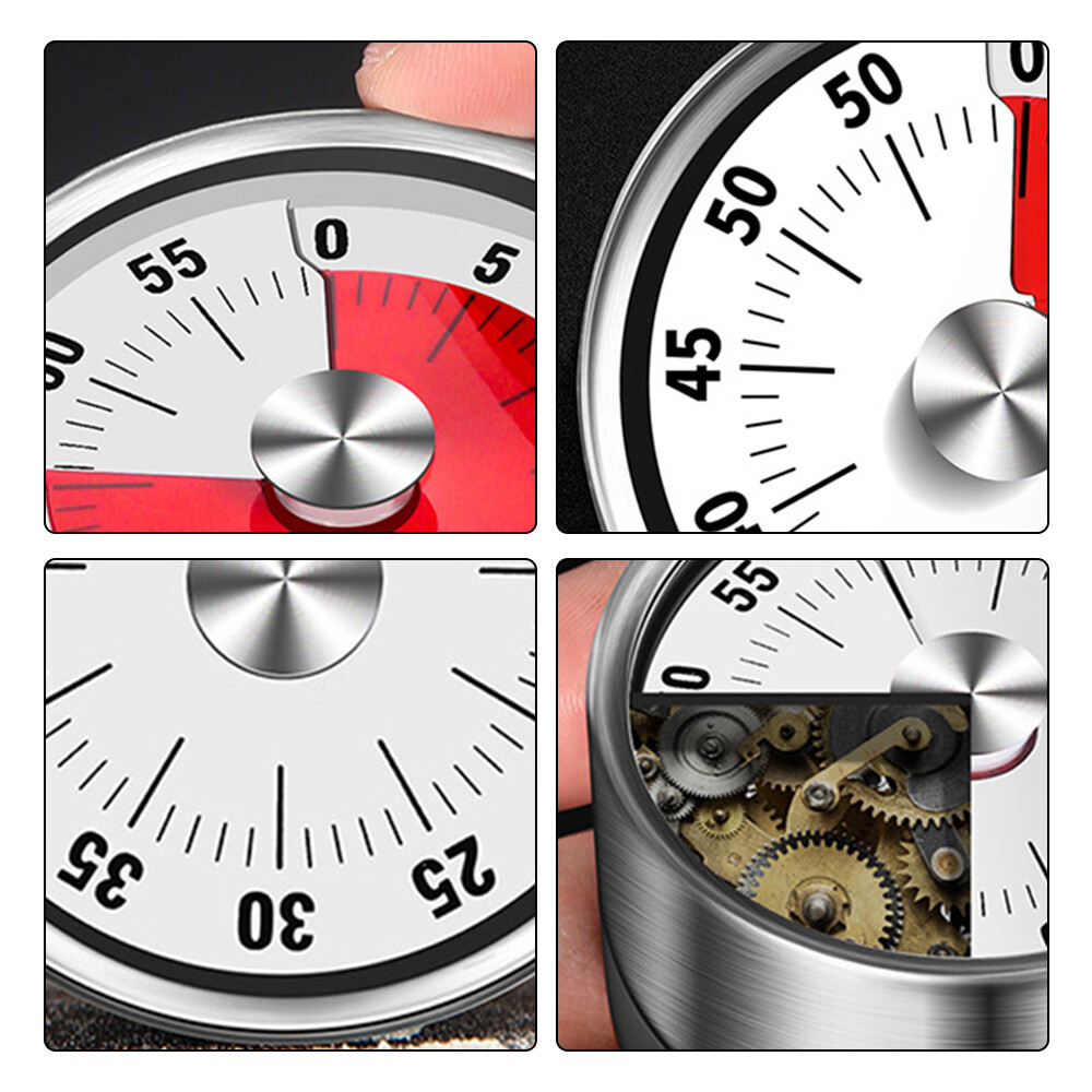 VOKTTA Mechanical Countdown Timer Kitchen Tool Stainless Steel Round Shape Magnetic Timers 60 Minutes Timer Alarm Time Reminders