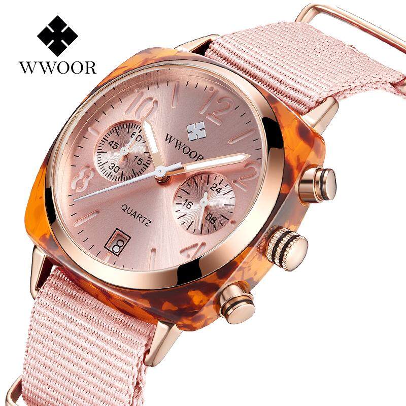 Wwoor Top Mewah Merek Wanita Arloji Busana Wanita Strap Nilon Jam Tangan QUARTZ Wanita Tahan Air Olahraga 24 Jam Tanggal Jam Tangan Pelajar