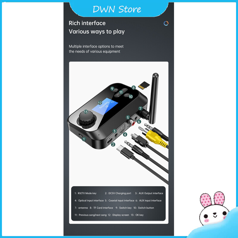 Bluetooth-compatible 5.0 Audio Adapter Wireless Transmitter Receiver With Mic Stereo Optical Coaxial Aux 3.5mm Jack Car Speaker