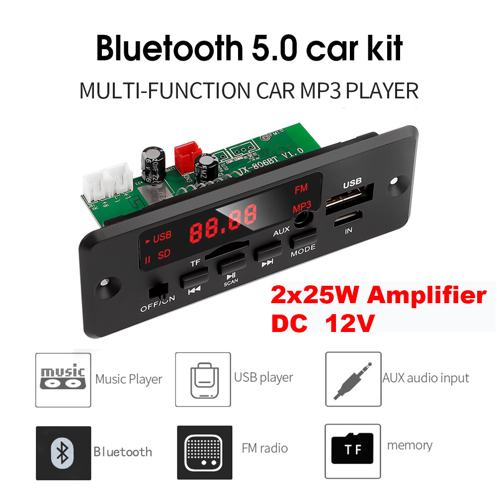 2x25W Amplifier 12V Decoder Board Bluetooth 5.0 MP3 WMA Decoder Board with Handsfree Mic Recording Function Audio Module USB TF Radio Car MP3 Player