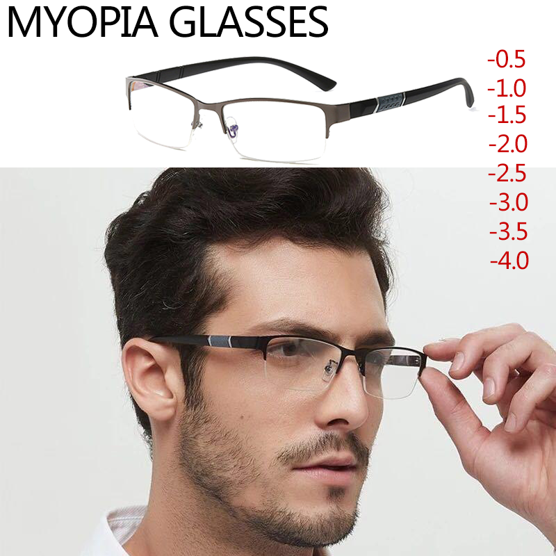 Unisex Myopia Glasses Men Women High quality Half-frame Diopter Glasses Retro Metal Frame Computer Eyeglasses -1.0 -2.0 -3.0 -4.0 Business Style