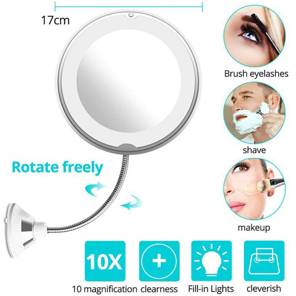10x Magnification Mirror Magnifying Makeup Mirror LED Lighted Makeup Mirror Gooseneck Mirror Bathroom Magnifying Mirror Vanity Mirror With Lights Adjustable Makeup Mirror Portable Magnifying Mirror Wall-mounted Makeup Mirror 10x Magnification