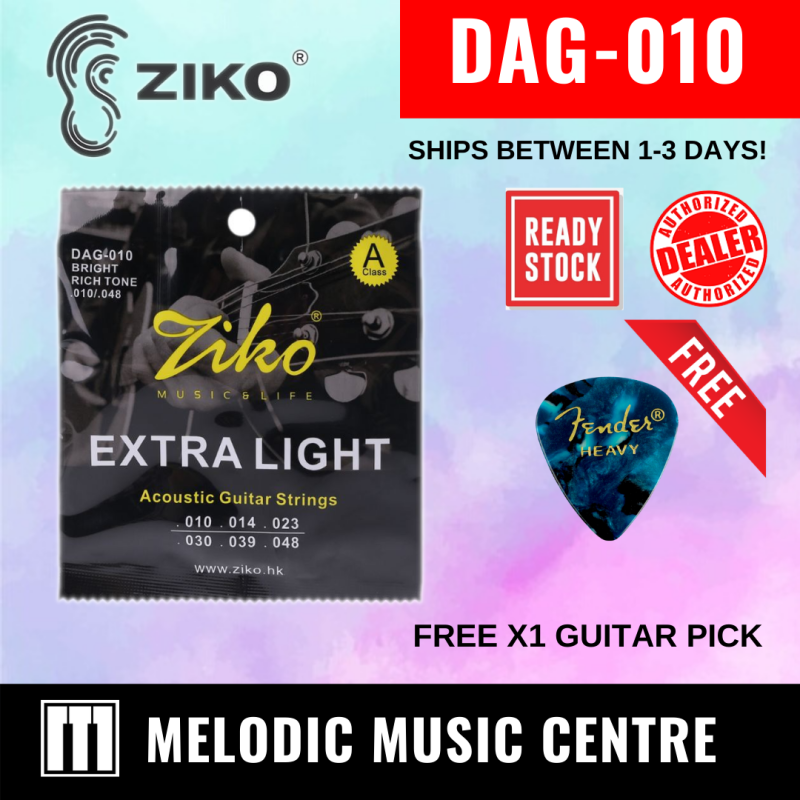 ZIKO DAG-010 Acoustic Guitar Strings Set Extra Light Bright Tone READY STOCK (010-048) (ZIKO DAG010 / DAG010 / DAG 010 / ZIKODAG010) Malaysia