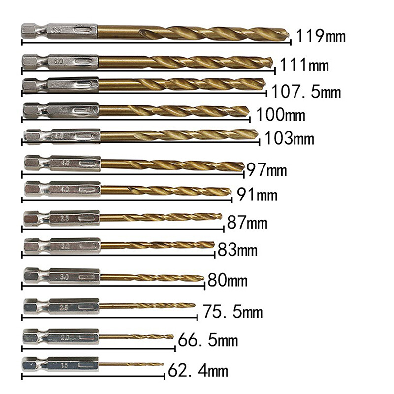 13Pcs 1/4 Hex Shank 1.5-6.5mm Drill Bits HSS High Speed Steel Drill Bit Set Tool