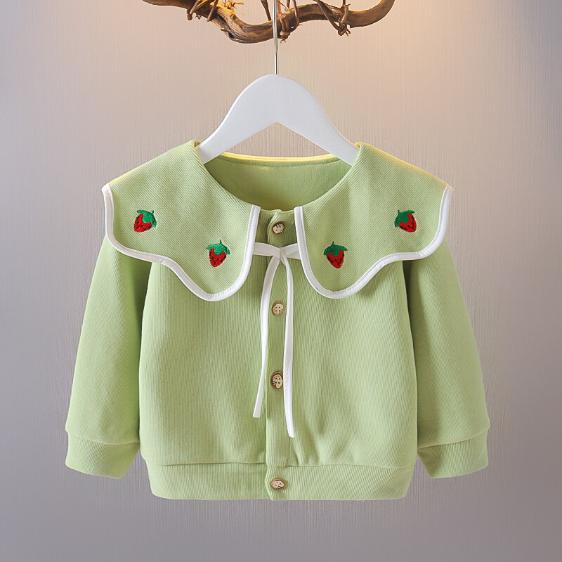 JOJO'S ADVENTURE Autumn 2021 Baby girl coat little girl Korean version Western style coat Girl princess sweet Kid Cardigan 0-4 years old green Pink