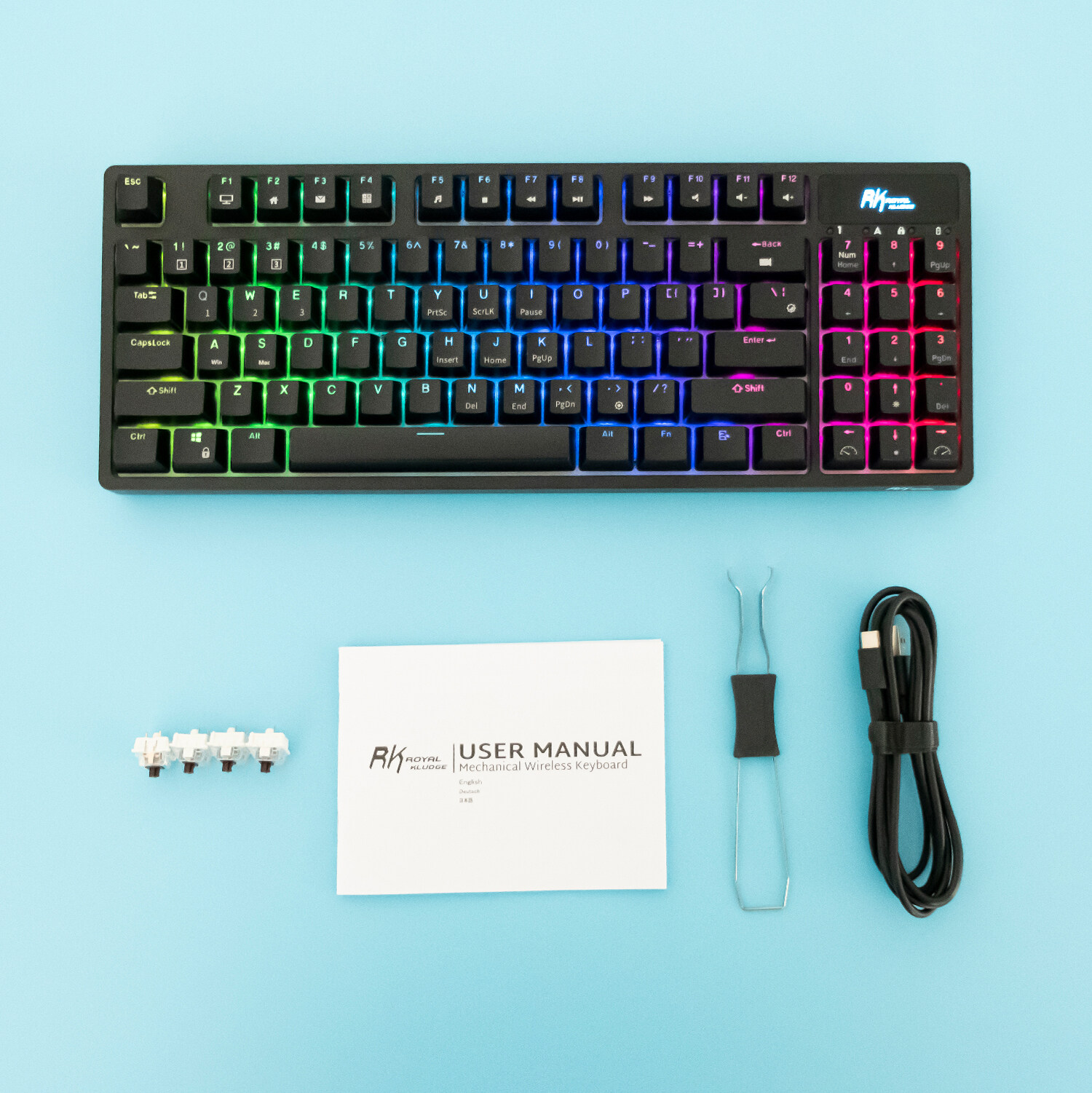 Rk89 89 89 Phím RGB bluetooth không dây Bàn phím cơ Tri-Chế Độ Bt5.0/2.4G/USB Hot Swappable Chơi Game Bàn Phím Cho Máy Tính Bảng Máy Tính Để Bàn