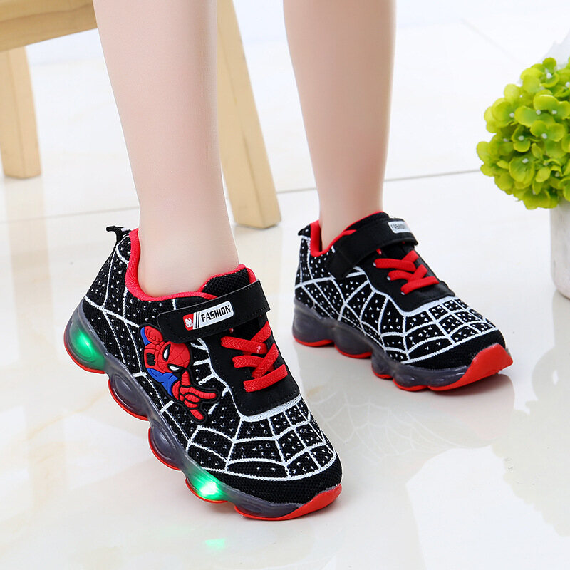 New Children Spiderman Shoes Night Flash Sports LED Light Shoes for Kids  Sneaker Boys  Girls Toddler Shoes