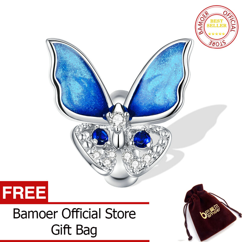 BAMOER 925 sterling silver Colorful butterfly Metal Charm fit Original Silver Bracelet women DIY Jewelry making beads BSC405