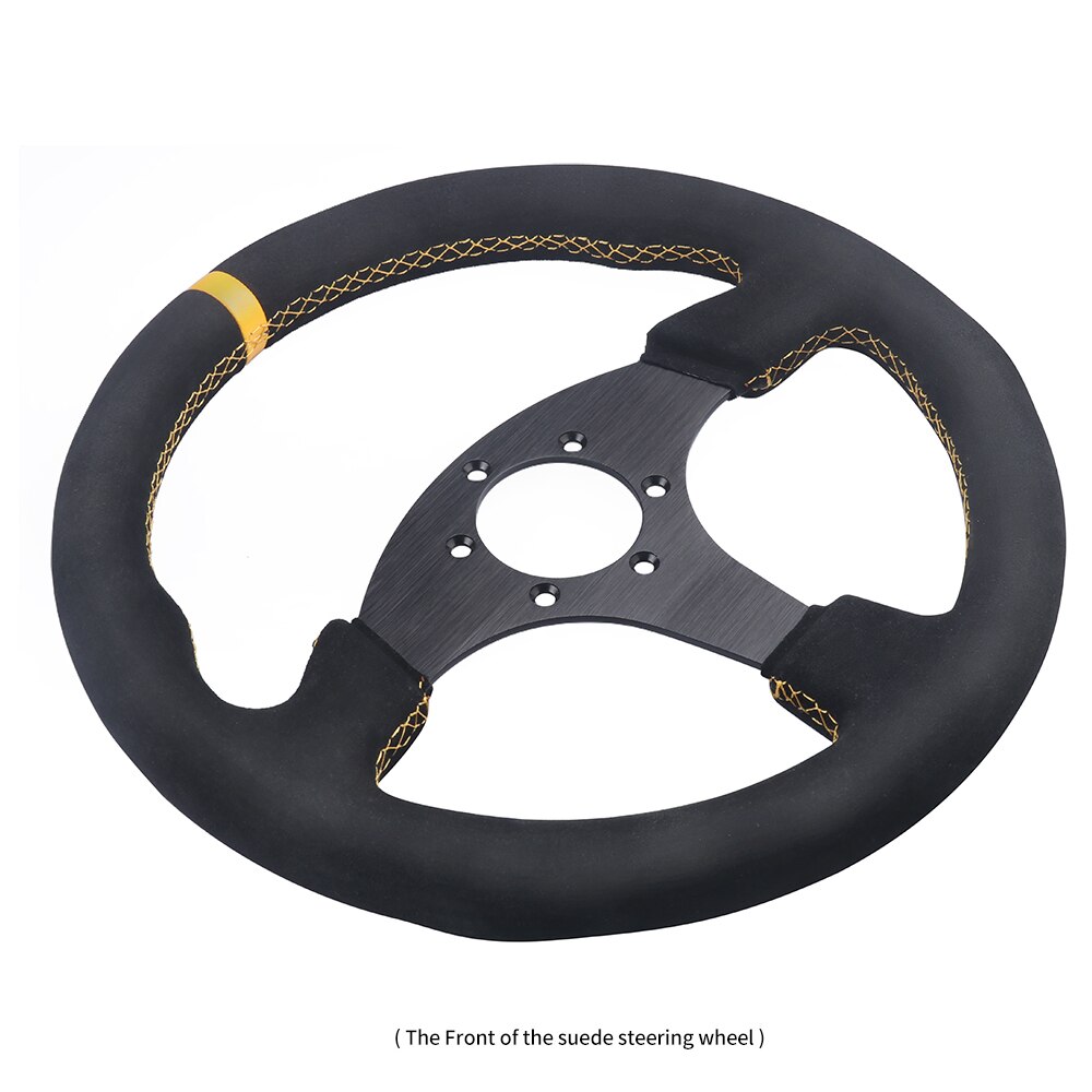330Mm Steering Wheel Leather Suede Drift Simulation Racing Game 13 Inch Flat Frame Steering Wheel Universal