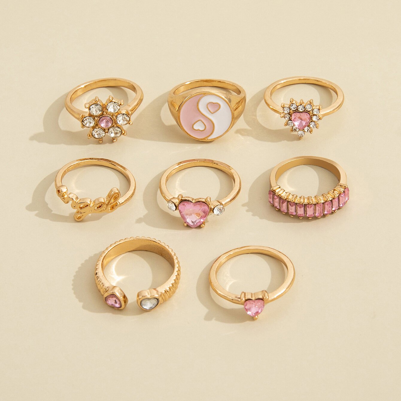 Eight-piece diamond flower letter love ring set
