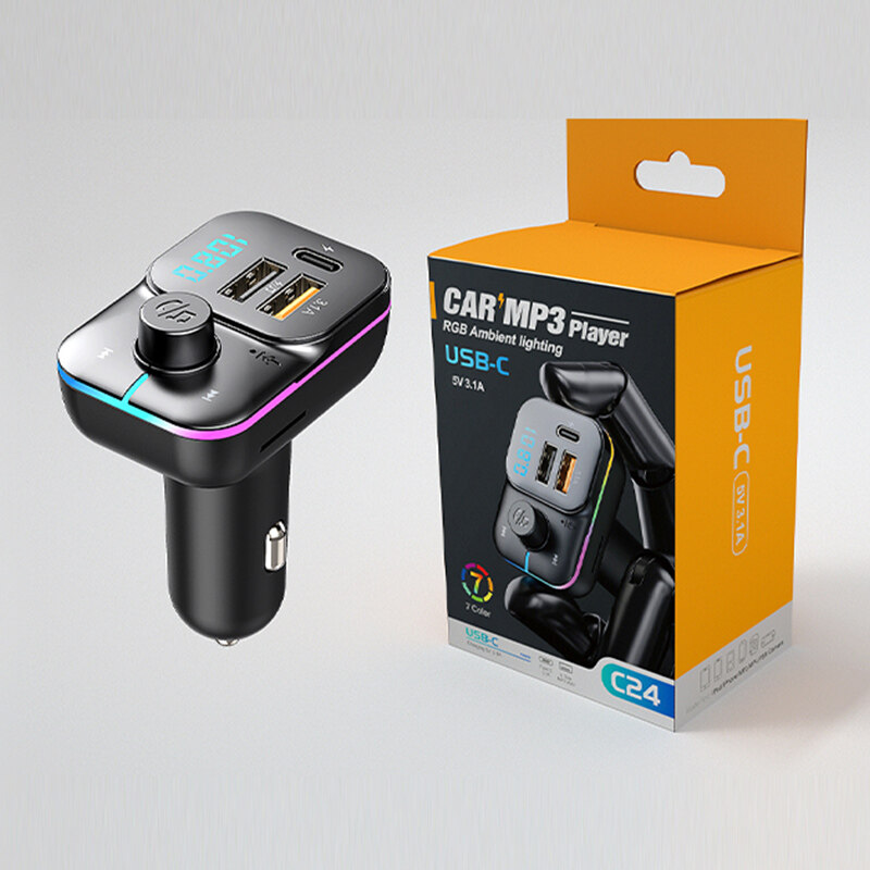 Kebidumei Dual USB Car Charger FM Transmitter Bluetooth Adapter Wireless Handsfree Stereo MP3 Player Colorful Lights