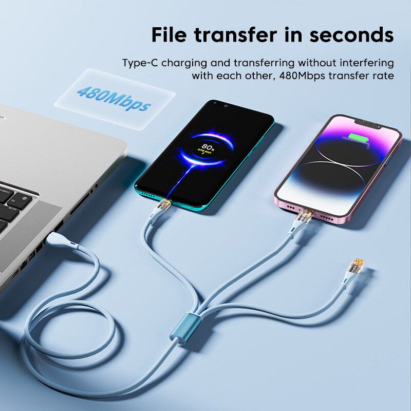 Greenyeah 3 trong 1 6A 120W loại USB C Cáp sạc nhanh micro USB loại USB Cáp dữ liệu Sạc