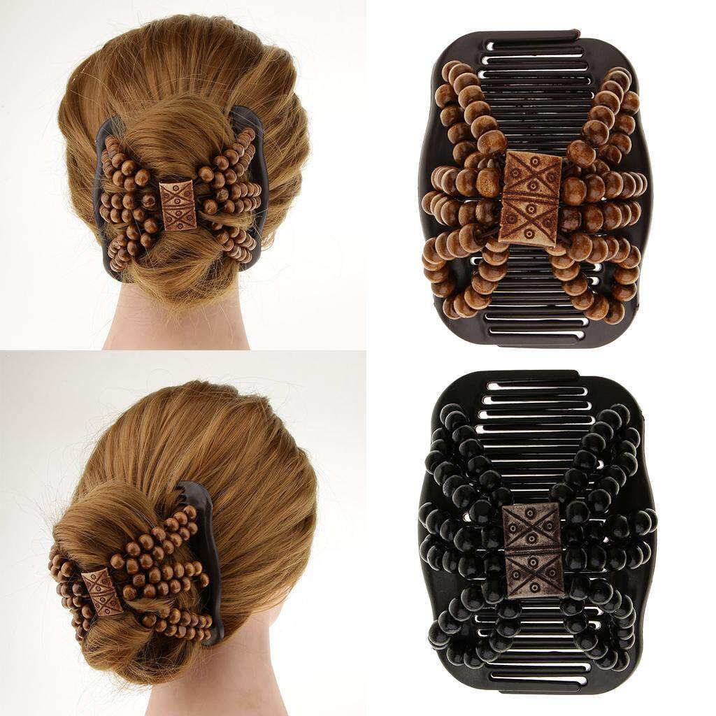 MagiDeal 2/Set Stretch Double Hair Comb Clip Wood Beads Double Clip Hair  Accessories | Lazada
