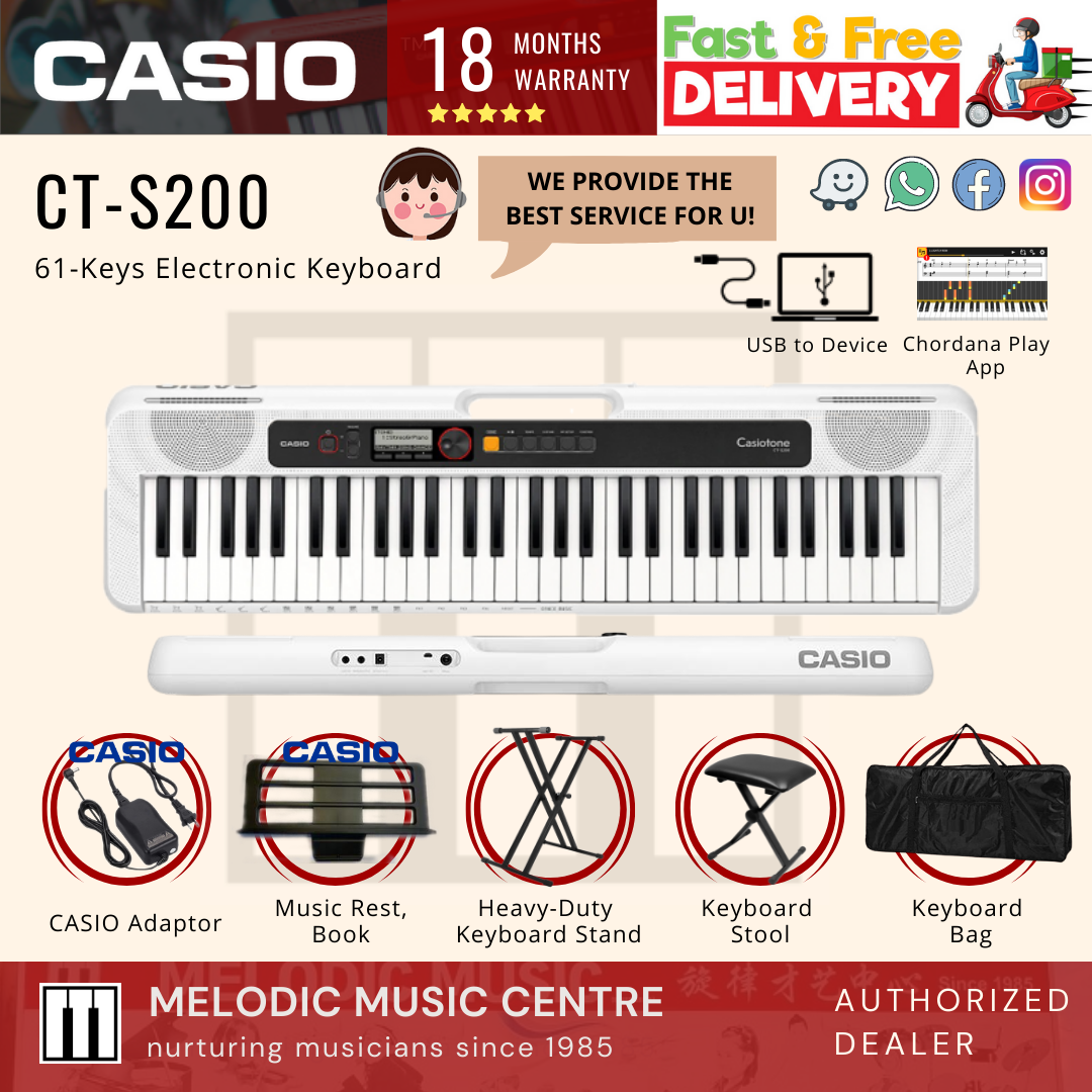 Casio CT-S200 61 Keys CASIOTONE Keyboard WHITE PACKAGE 4 TYPES (CTS200 CT  S200 CTS 200) | Lazada