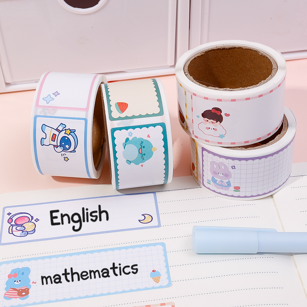 60 cái/cuộn phim hoạt hình nhãn trắng nhãn dán DIY tự dính viết tay tên nhãn cho sinh viên nhãn dán ghi chú