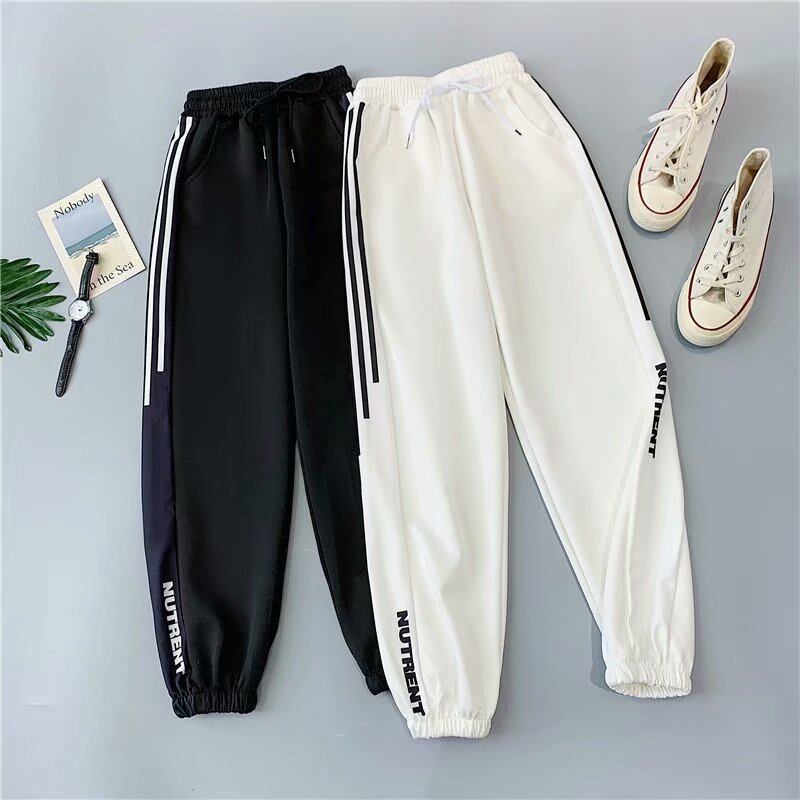 IELGY plus size casual pants black sports nine points