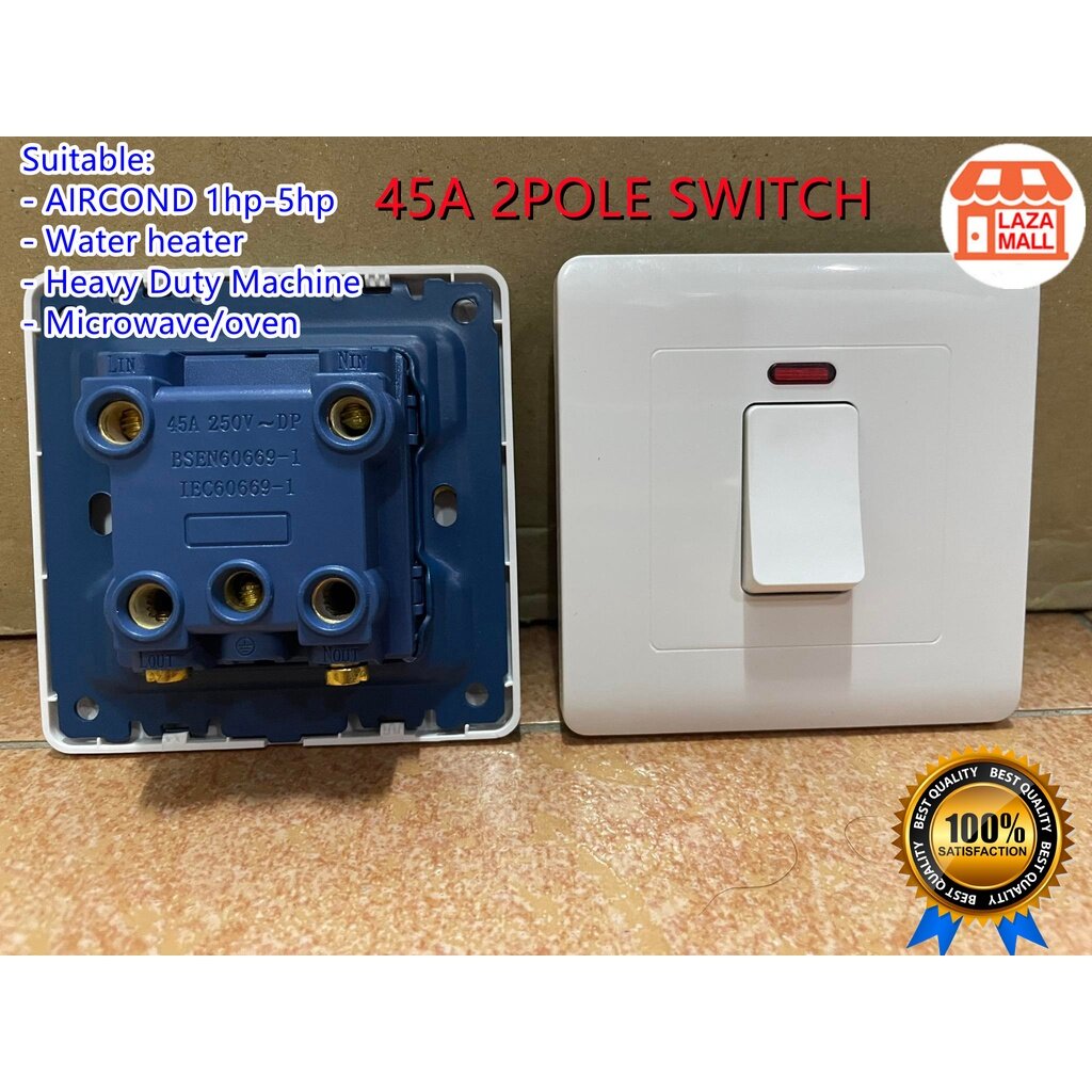 HEATER SWITCH 45A 1Gang Double Pole switch Water heater/ 1hp5hp