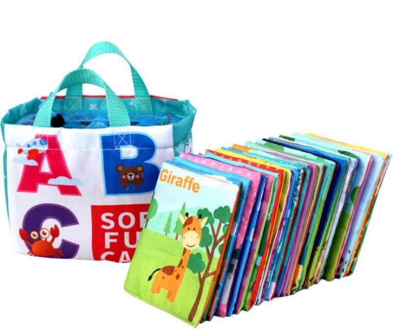 Available 26Pcs Alphabet Cloth Book for Baby Early Educational Toy Double-faced Color A-Z Letter Words Learning Soft Fun Card with Storage Bag Malaysia