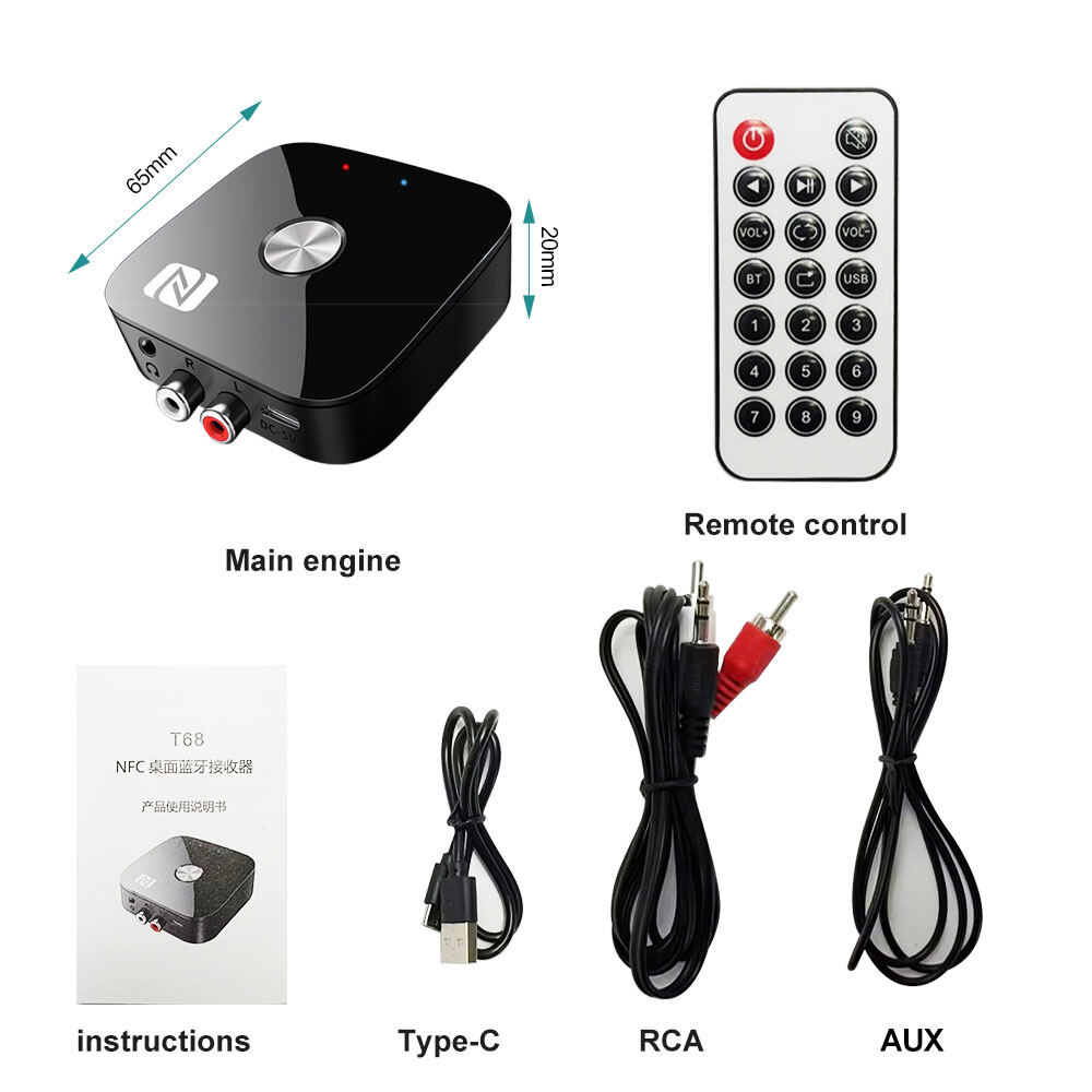 Kebidumei nfc bluetooth receiver 5.3 hd 3.5mm jack aux wireless adapter with remote control for car 2rca bluetooth 5.3 audio