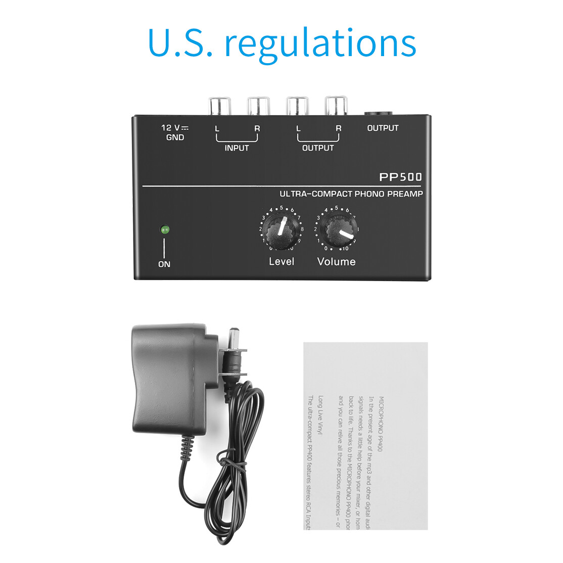 Kebidumei PP500 Phono Preamplifier RCA Output 1/4" TRS Output Interface for Vinyl Player LP