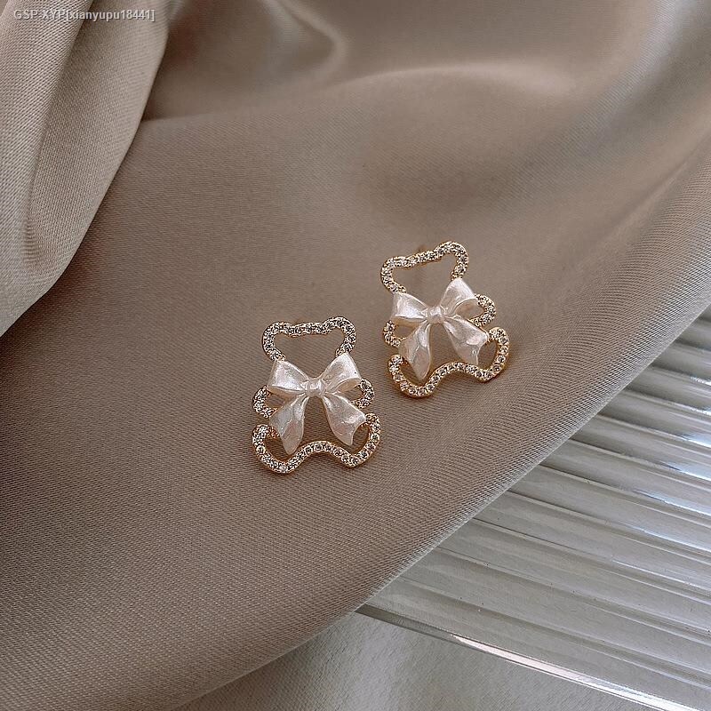 XYP Small sweet wind bows teddy bear earrings women 925 silver girl teddy bear earrings