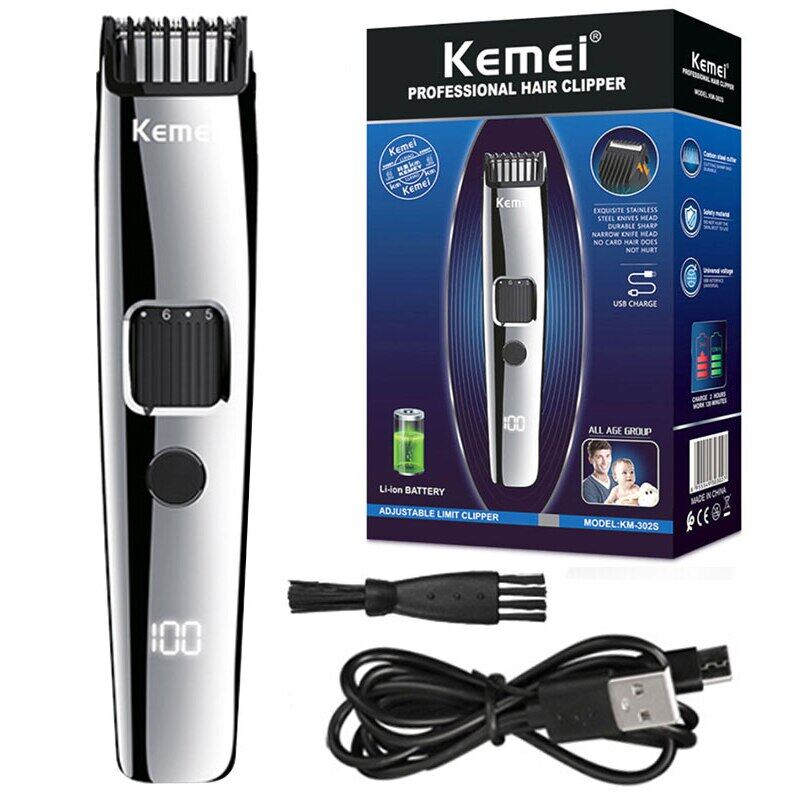Kemei 302S LCD Display Rechargeable Adjustable Beard Trimmer For Men Electric Hair Trimmer From 1Mm To 10Mm Lithium Battery