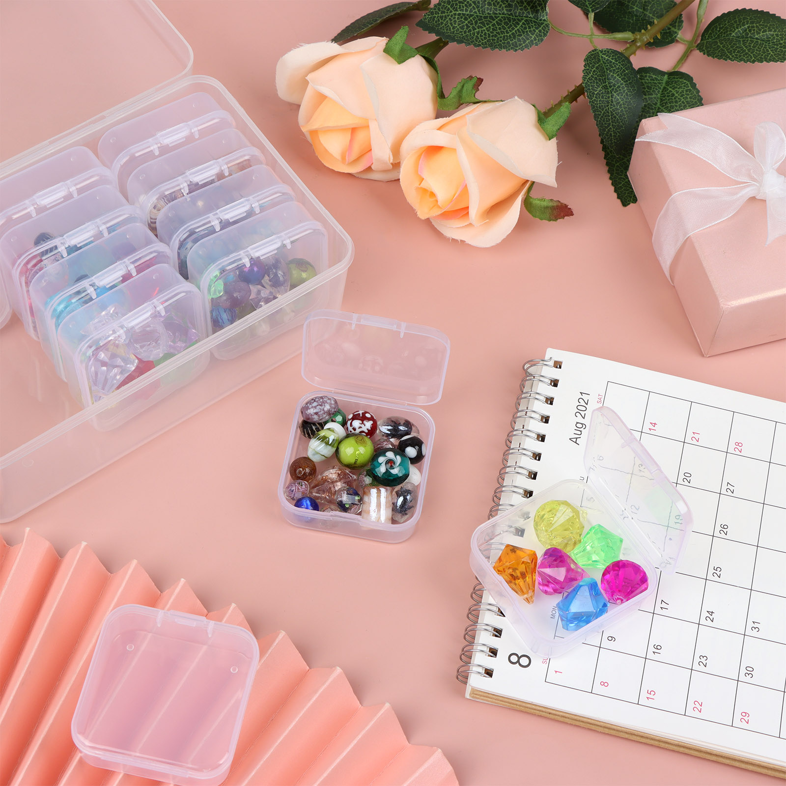 YKS 15 Pieces Plastic Storage Cases Mini Clear Plastic Storage Mixed Rectangular