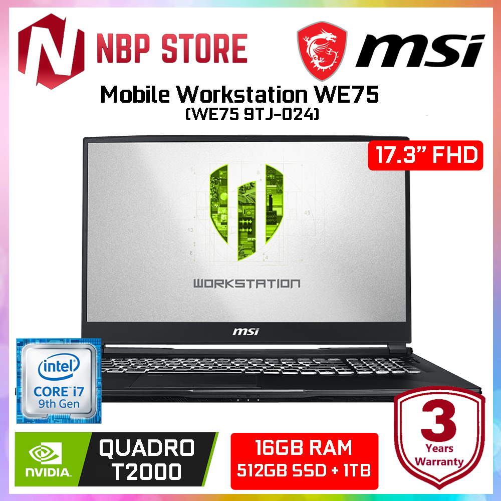 MSI Mobile Workstation WE75 9TJ-024 17.3 FHD Laptop ( i7-9750H, 16GB, 512GB + 1TB, Nvidia Quadro T2000 4GB, W10P ) Malaysia
