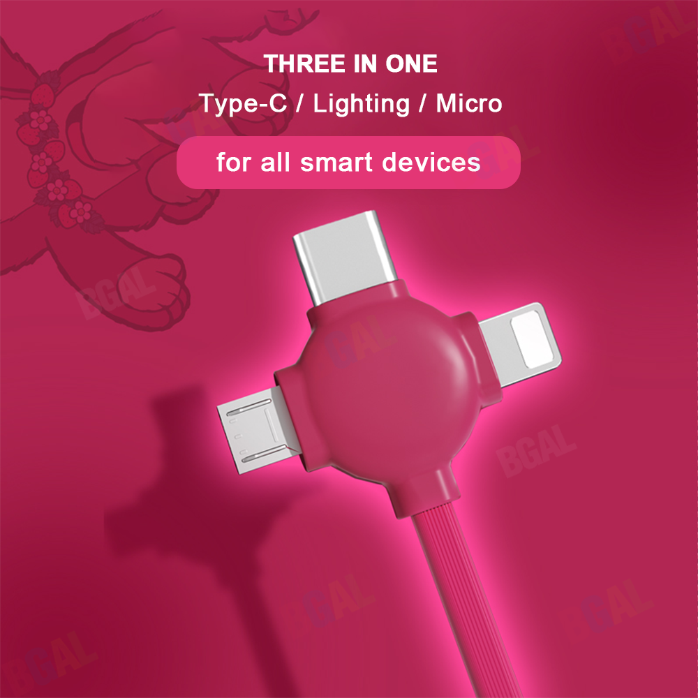 100% Authentic Disney Cable Fast Charging 2.4A Lightning Cable Adjustable 3 in 1 Charging Cables Micro USB Type-C 1.2 meter for all smart devices TSUM TSUM DTM1