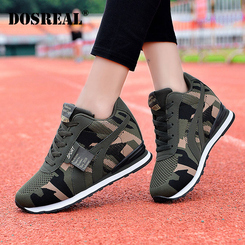 DOSREAL Canvas Women Sport Shoes Camo Height increase Korean Sneakers Walking Shoes For Women Lace Up Ladies Casual Running Women Shoes