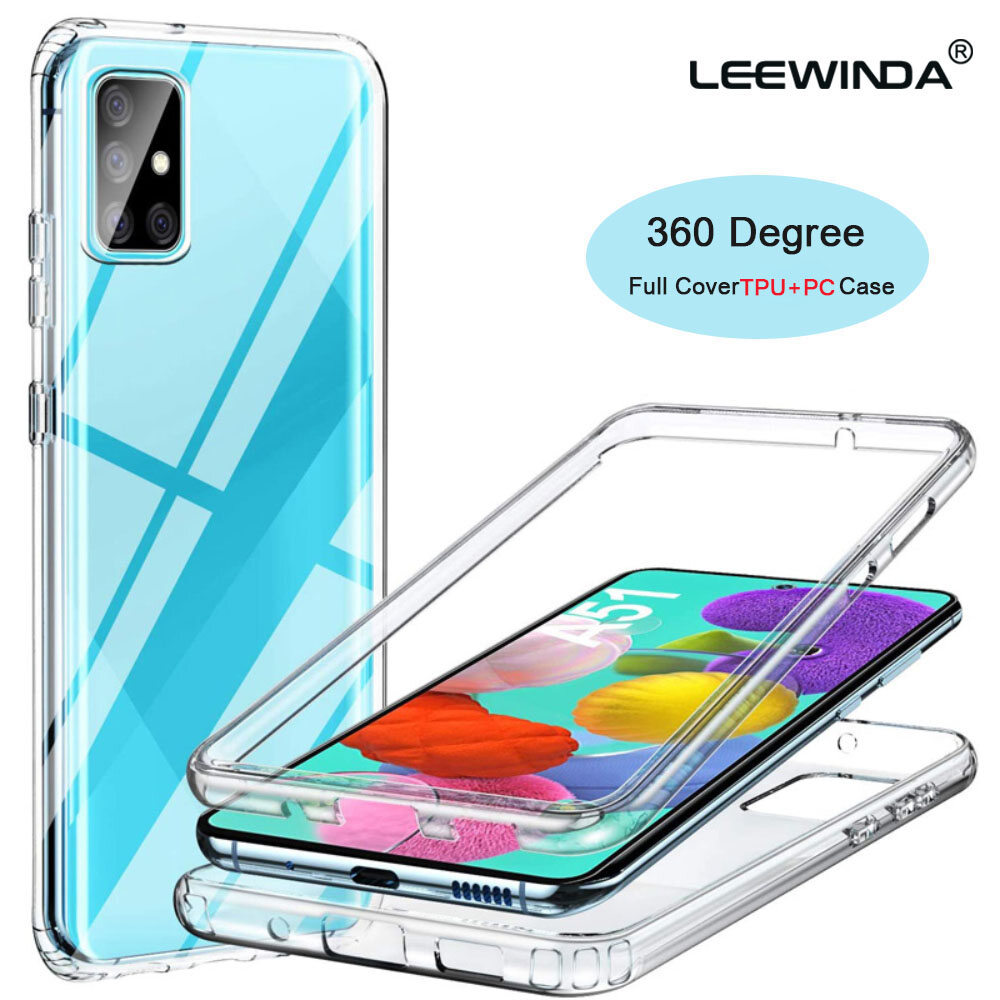 LEEWINDA For Samsung Galaxy A10 A20E A30 A50 A51  A70 A71 A81 A91 Phone Case, 360 Degree Full Cover Soft Clear Case Shockproof Transparent Silicone Casing