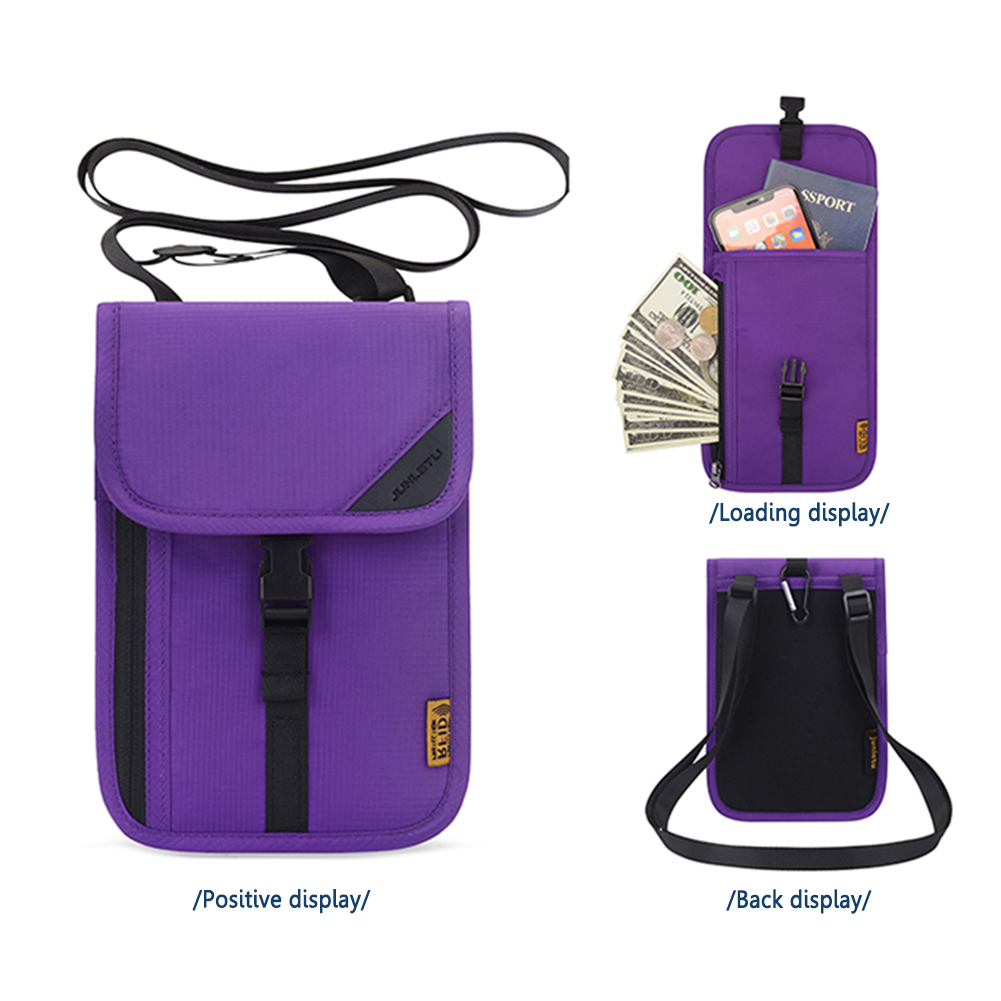 Travel Passport Holder RFID ID Credit Card Organizer Shoulder Neck Pouch-Black/Light Gray/Lake Blue/Red