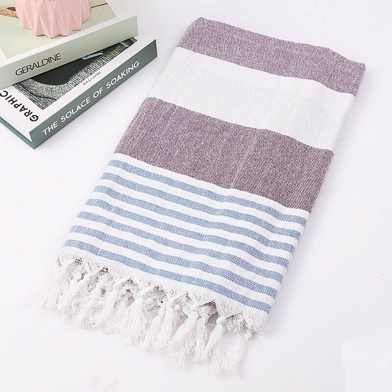 Striped Cotton Extra Large Turkish Bath Towel with Tassels Travel