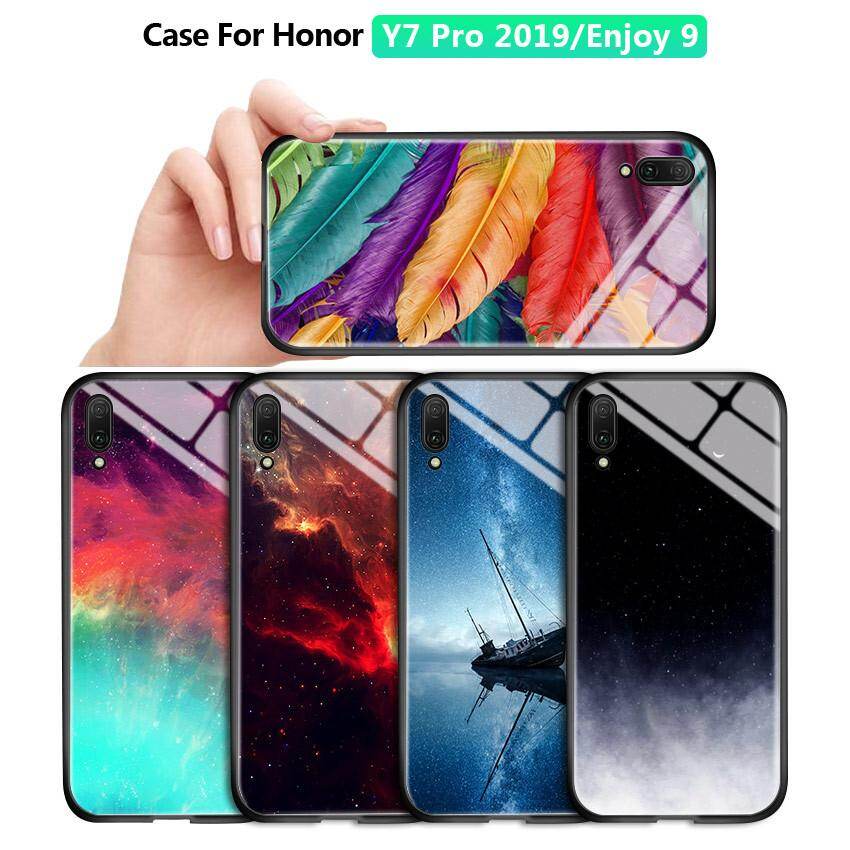 Honinga, Ốp Cho Huawei Honor Y7 Pro 2019 Vỏ Chuyển Màu Bầu Trời Không Gian Aurora Galaxy Space Starry Ốp Điện Thoại, Ốp Lưng Kính Cường Lực Chống Sốc