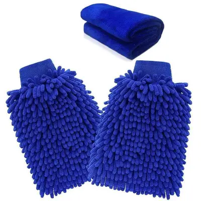 Microfiber Mitt,Car wash mitt(3-Pack) noodle Microfiber Wash Gloves car cleaning Microfiber mitt with polishing cloth